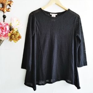 Loose Fit Black Pop Over Top With 3/4 sleeves